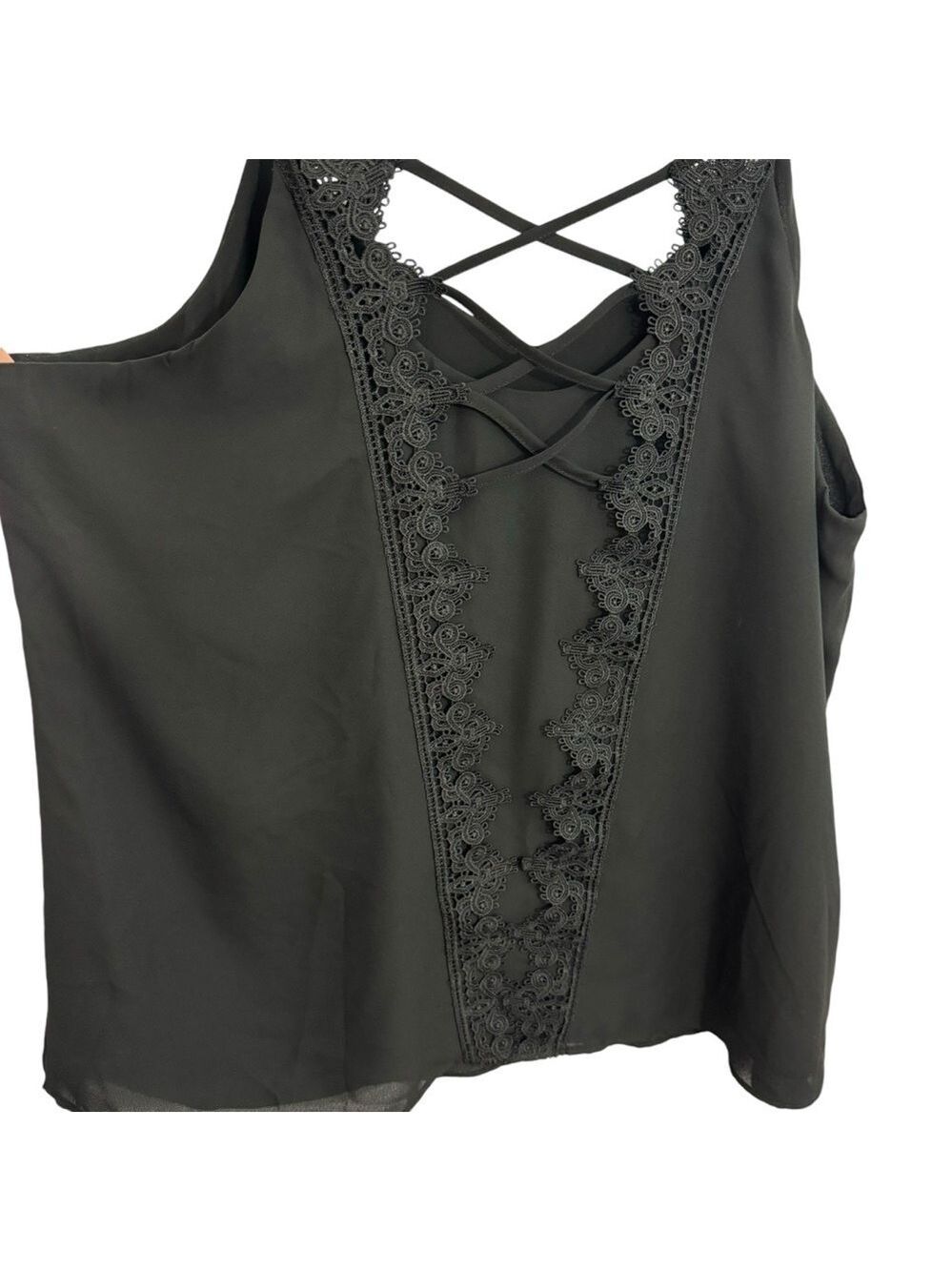 Kismet Lace Camisole Sz XL Black Sleeveless Top Sheer Lined Strappy Sexy EUC